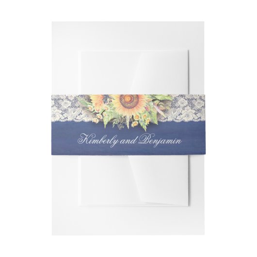 ネイビーレースとヒマ素朴結婚フラワー 招待状ベリーバンド (正面例)