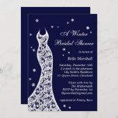 ネイビーレースのようウィンターブライダルシャワー招待 招待状 (正面/裏面)