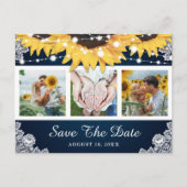 ネイビーレース結婚ヒマワリの写真保存日 案内ポストカード (正面)