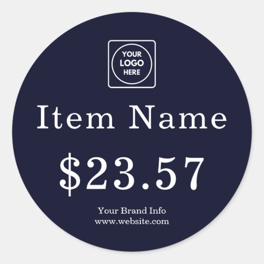 ネイビーロゴ | 現代のカスタムブランドプライスタグ ラウンドシール (正面)