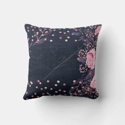 ネイビーロセゴルドモノグラムギフトガーリーフローラピンク クッション (裏面)