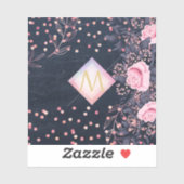 ネイビーロセゴルドモノグラムギフトガーリーフローラピンク シール (シート)