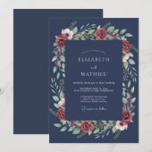 ネイビーローズの冬の結婚式 招待状 (正面/裏面)