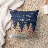ネイビーローズゴールドグリッターウィンタフォレストミスターアンドミセス クッション (ブランケット)