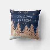 ネイビーローズゴールドグリッターウィンタフォレストミスターアンドミセス クッション (裏面)