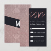 ネイビーローズゴールドグリッターカラーブロックRSVP 招待状 (正面/裏面)