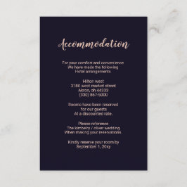 ネイビーローズゴールドモノグラム結婚式宿泊カード エンクロージャーカード