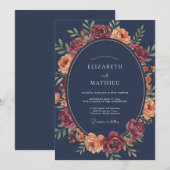 ネイビーローズブーケ 結婚式 招待状 (正面/裏面)