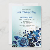 ネイビーローズ バタフライ ゴールドグリッター グリーン 誕生日 招待状 (正面)