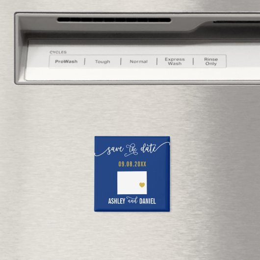 ネイビーワイオミング結婚式を保存する日付州マップ マグネット (インサイチュ (食洗機))