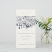 ネイビーワイナリーマウンテンスケッチブライダルシャワー招待状 サンキューカード (スタンド正面)