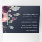 ネイビーワイルドパープル薄紫フローラ水の色結婚の 三つ折り招待状 (内部最初)