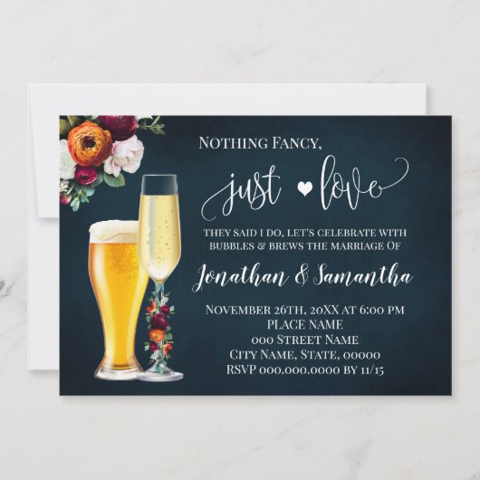 ネイビーワインファンシーちょうど愛の駆け落ち結婚式招待 セーブザデート (正面)