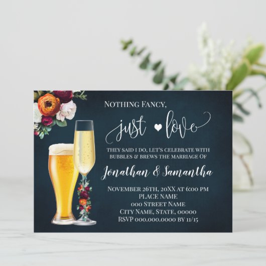 ネイビーワインファンシーちょうど愛の駆け落ち結婚式招待 セーブザデート (スタンド正面)