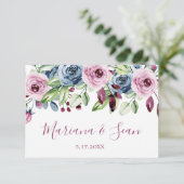 ネイビーワイン結婚フローラのQRコード応答カード サンキューカード (スタンド正面)