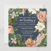 ネイビーン·ホワイト·ローズ·ヴィンテージフローラズ 招待状 (正面)