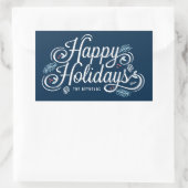 ネイビーヴィンテージハッピーホリデーズ長方形シール 長方形シール (バッグ)