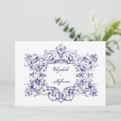 ネイビーヴィンテージフレーム結婚式招待状 招待状 (スタンド正面)