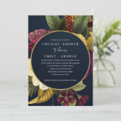 ネイビーヴィンテージレトロブルゴーニュフローラカップルのシャワー 招待状 (スタンド正面)