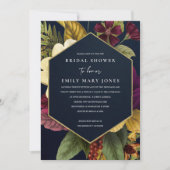 ネイビーヴィンテージレトロブルゴーニュフローラブライダルシャワー 招待状 (正面)