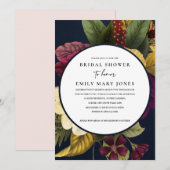 ネイビーヴィンテージレトロブルゴーニュフローラブライダルシャワー 招待状 (正面/裏面)