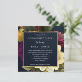 ネイビーヴィンテージレトロブルゴーニュフローラ婚約 招待状 (スタンド正面)