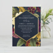 ネイビーヴィンテージレトロブルゴーニュフローラ婚約 招待状 (スタンド正面)