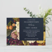 ネイビーヴィンテージレトロブルゴーニュフローラ婚約 招待状 (スタンド正面)