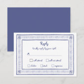 ネイビー予測できなブよくはしゃぐブルー結婚ハンドドロー 出欠カード (正面/裏面)