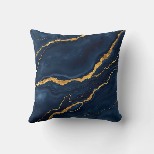 ネイビー人気があるブルー金ゴールドマーブルコレクション クッション (裏面)