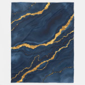 ネイビー人気があるブルー金ゴールドマーブルコレクション フリースブランケット (正面)