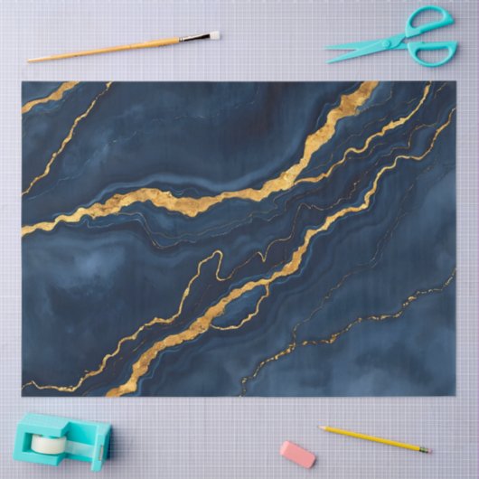 ネイビー人気があるブルー金ゴールドマーブルコレクション 薄葉紙 (クラフト)