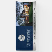 ネイビー企業のブルー&シルバーロゴのビジネス写真 横断幕 (縦)