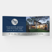 ネイビー企業のブルー&シルバーロゴのビジネス写真 横断幕 (横)