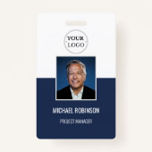 ネイビー企業のロゴ従業員の写真IDセキュリティ バッジ (正面)