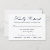 ネイビー伝統的ブルーエレガフォーマルントウェディング 出欠カード (正面)