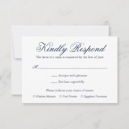 ネイビー伝統的ブルーエレガフォーマルントウェディング 出欠カード