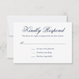 ネイビー伝統的ブルーエレガフォーマルントウェディング 出欠カード