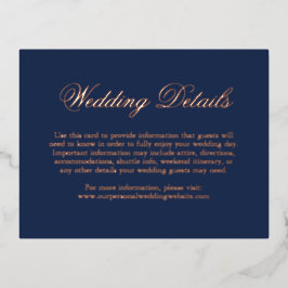 ネイビー伝統的ブルーエレガフォーマルントウェディング 箔招待状ポストカード