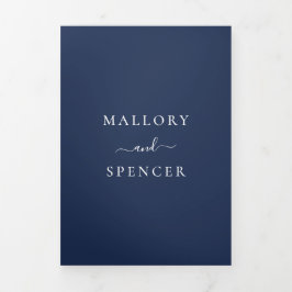 ネイビー伝統的ブルーエレガントな結婚式 三つ折り招待状