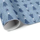 ネイビー伝統的ブルークリスマスツリー&トナカイ ラッピングペーパー (ロールコーナー)