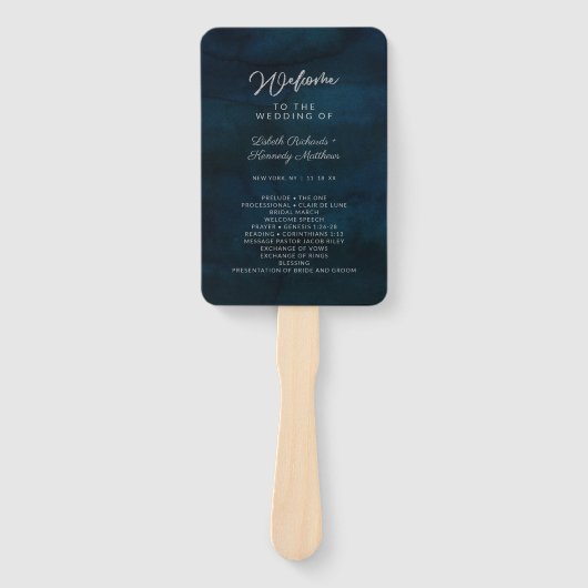 ネイビー光沢シルバーブルー結婚のセレモニー計画 ハンドファン (正面)