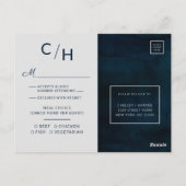 ネイビー光沢シルバーブルー結婚ズの食事の選択RSVP ポストカード (裏面)