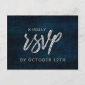 ネイビー光沢シルバーブルー結婚ズの食事の選択RSVP ポストカード (正面)