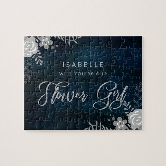 ネイビー光沢シルバーBe Our Flower Girl Proposal ジグソーパズル (横)