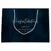 ネイビー光沢ダークブルーおめでとう結婚ズ ラージペーパーバッグ (正面)