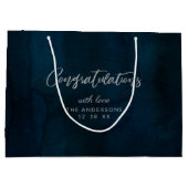 ネイビー光沢ダークブルーおめでとう結婚ズ ラージペーパーバッグ (裏面)