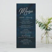 ネイビー光沢ダークブルーシルバーウォーターカラーディナー メニュー (スタンド正面)