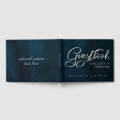 ネイビー光沢ダークブルーシルバーウォーター結婚カラー ゲストブック (全面)