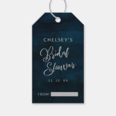 ネイビー光沢ダークブルーシルバーブライダルディスプレイシャワー ギフトタグ (正面)